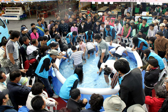 구리도매시장의 2009년 가을 전어축제 장면